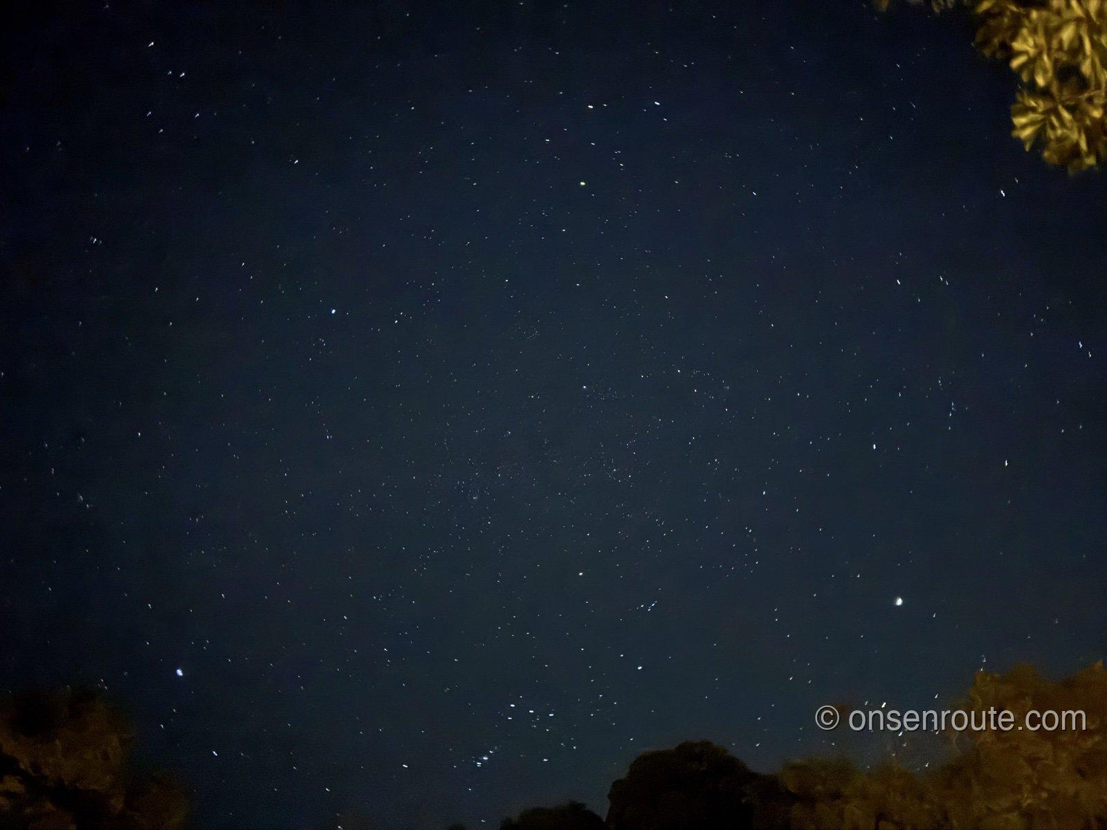 NEMU RESORTの夜空。無数の星が瞬き、下に木々のシルエット